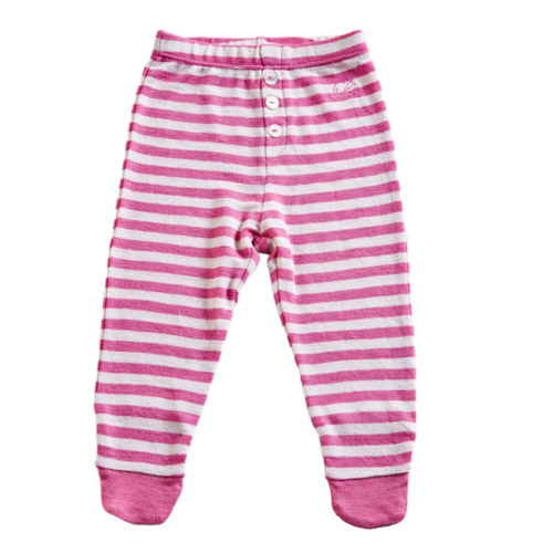Merino Baby Merino Pant With Feet - Pink Stripe
