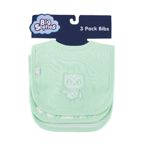 Big Softies 3 Pack Applique And Printed Bibs - Mint
