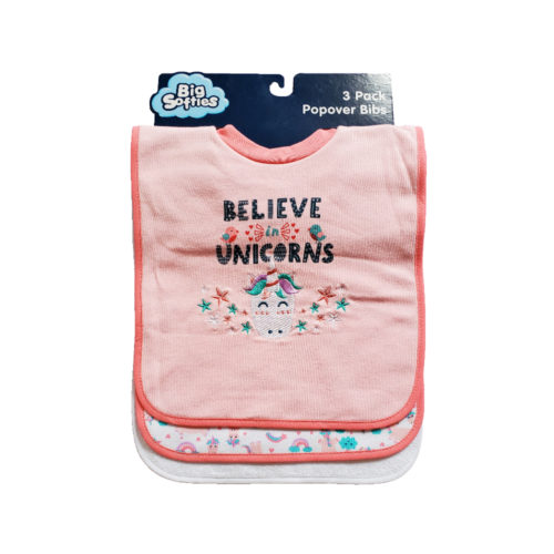 Big Softies 3 Pack Popover Bibs - Unicorn