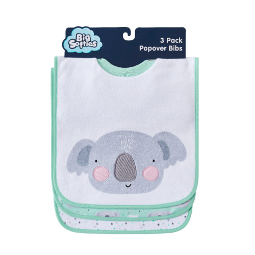 Big Softies 3 Pack Popover Bibs - Koala