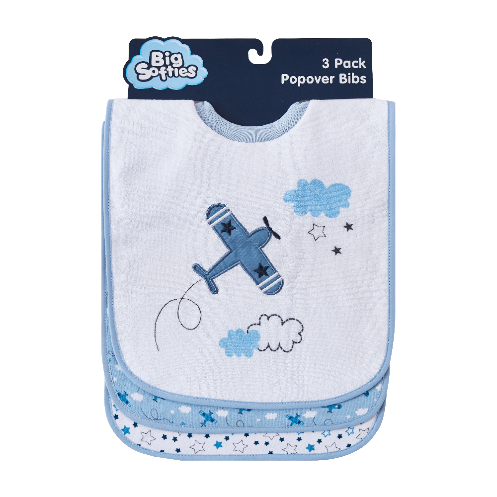 Big Softies 3 Pack Popover Bibs - Plane