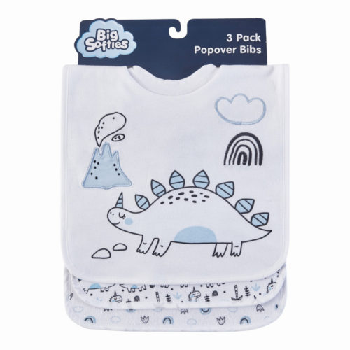 Big Softies 3 Pack Popover Bibs - Dino (Blue)