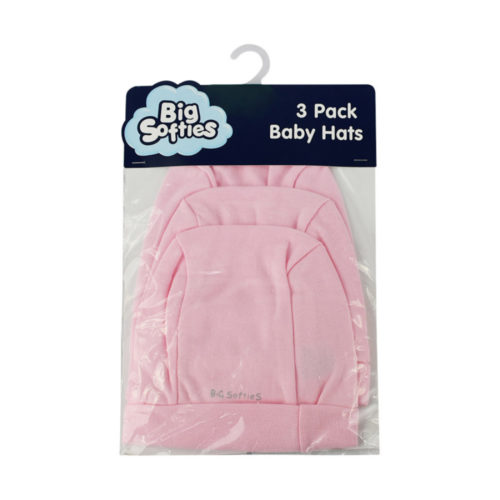 Big Softies 3 Pack Baby Hats - Pink