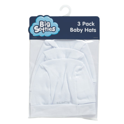 Big Softies 3 Pack Baby Hats - White