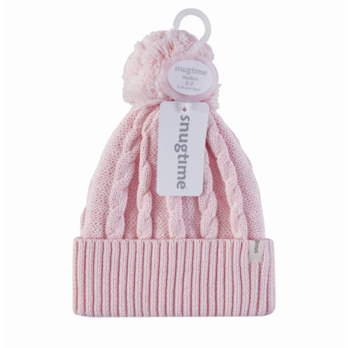 Snugtime Cotton Cable Pom Pom Beanie - Pink
