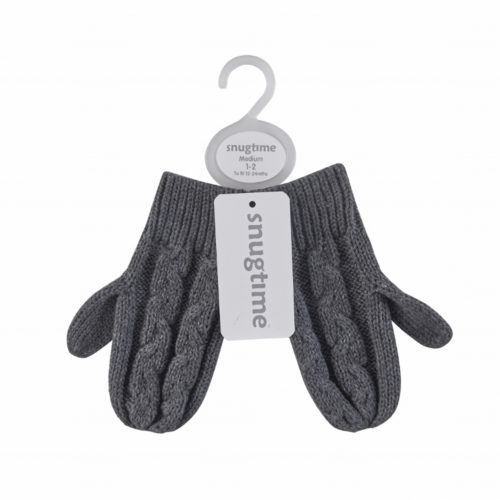 Snugtime Cotton Cable Knitted Mittens - Charcoal