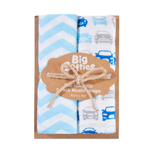 Big Softies 2 Pack Pre-washed Muslin Wraps - Car