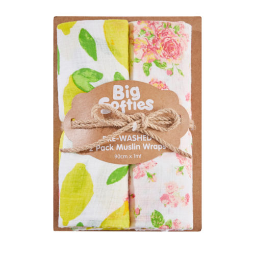 Big Softies 2 Pack Pre-washed Muslin Wraps - Floral