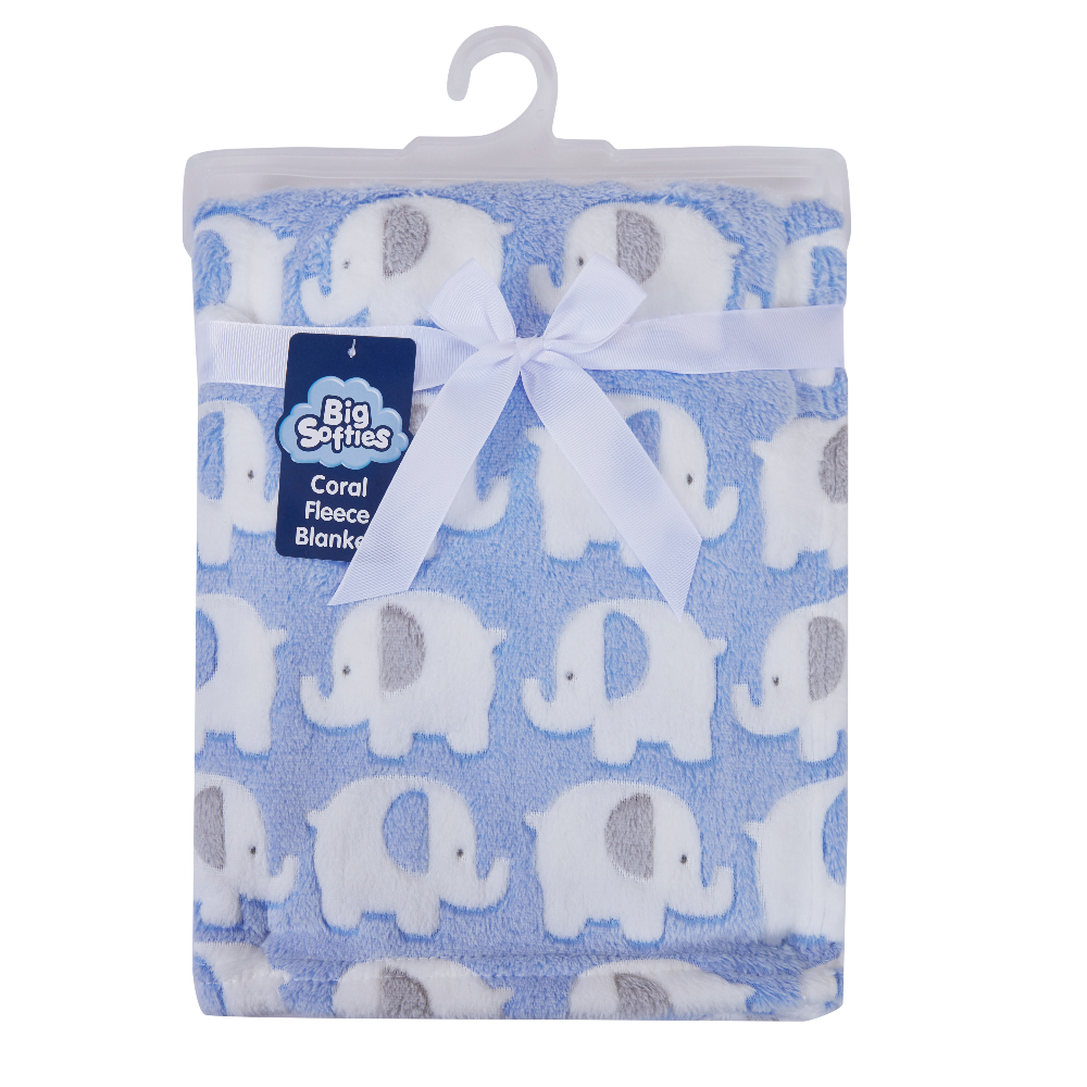 Big Softies Coral Fleece Blanket - Blue Elephant