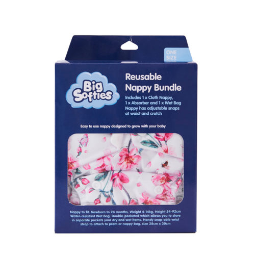 Big Softies Reusable Nappy & Wet Bag Bundle - Blossom