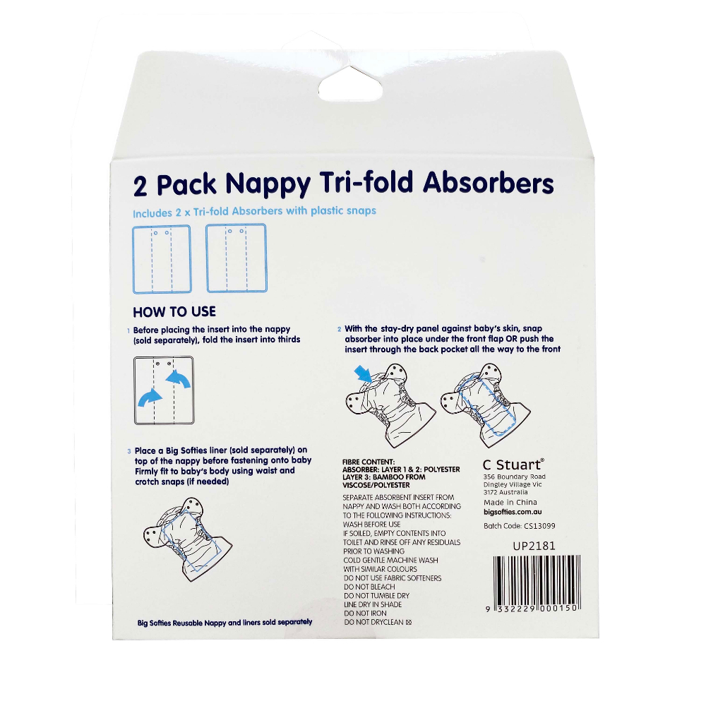 Big Softies 2 Pack Nappy Tri-fold Absorbers - Cream - Image 2