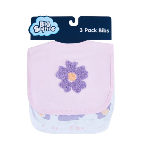 Big Softies 3 Pack Applique And Printed Bibs - Flower