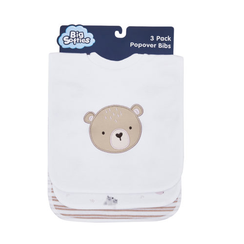 Big Softies 3 Pack Popover Bibs - Bear