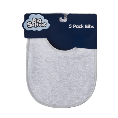 Big Softies 5 Pack Bibs - Grey
