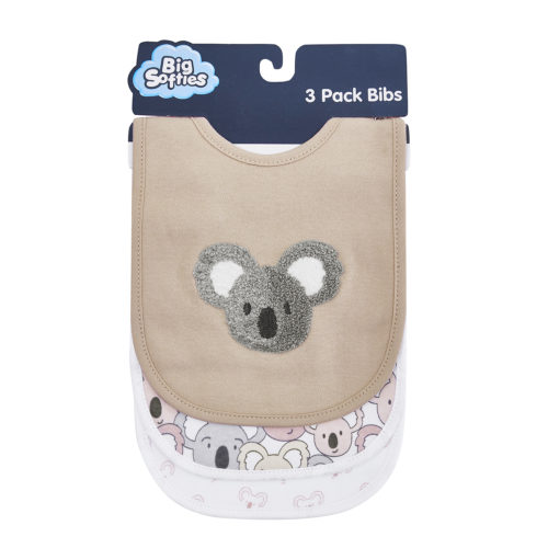 Big Softies 3 Pack Boucle Bibs - Koala