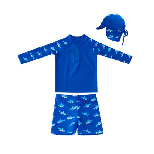 Big Softies 3 PC Long Sleeve Rashie, Shorts & Hat-Shark