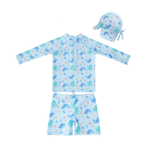 Big Softies 3 PC Long Sleeve Rashie, Shorts & Hat-Whale